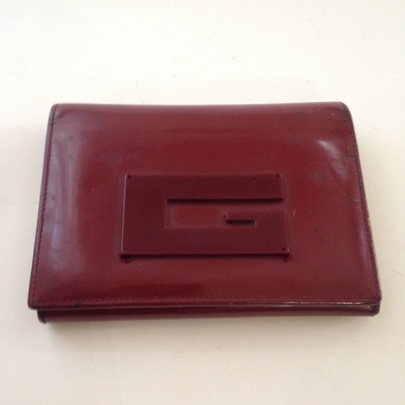 Authentic, Gucci Burgundy Enamel Trifold Unisex Wallet - Picture 1 of 15